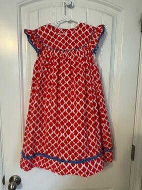 Girls Red Geometric Ruffle Dress